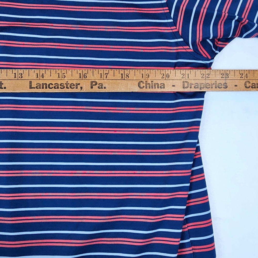 Turtleson Mens Large Navy Blue Red Striped Performance Golf Polo Shirt - Picture 4 of 7